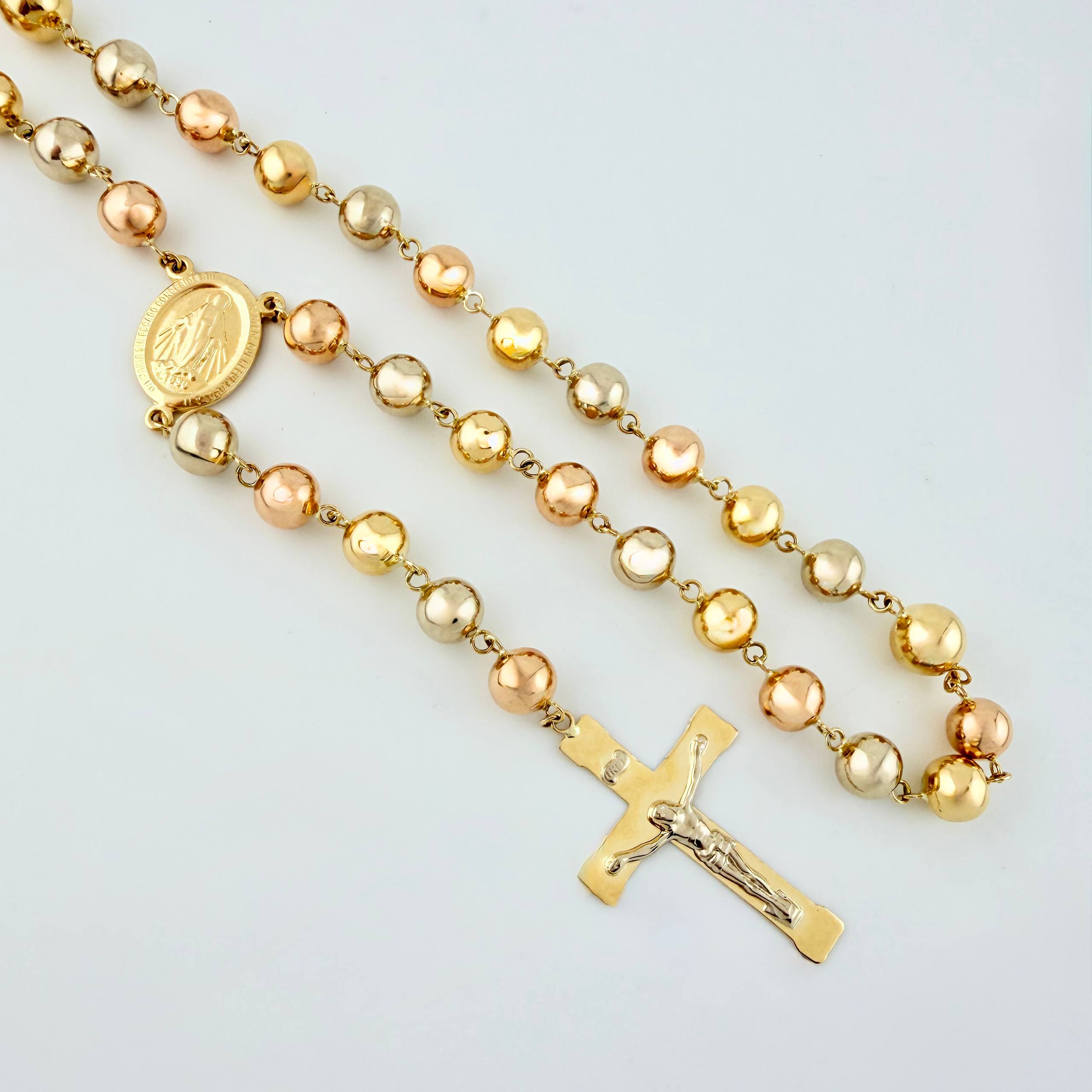 Rosario Virgen Milagrosa Cruz Cristo 30.6gr / 60cm / 7mm Tres Oros 18K