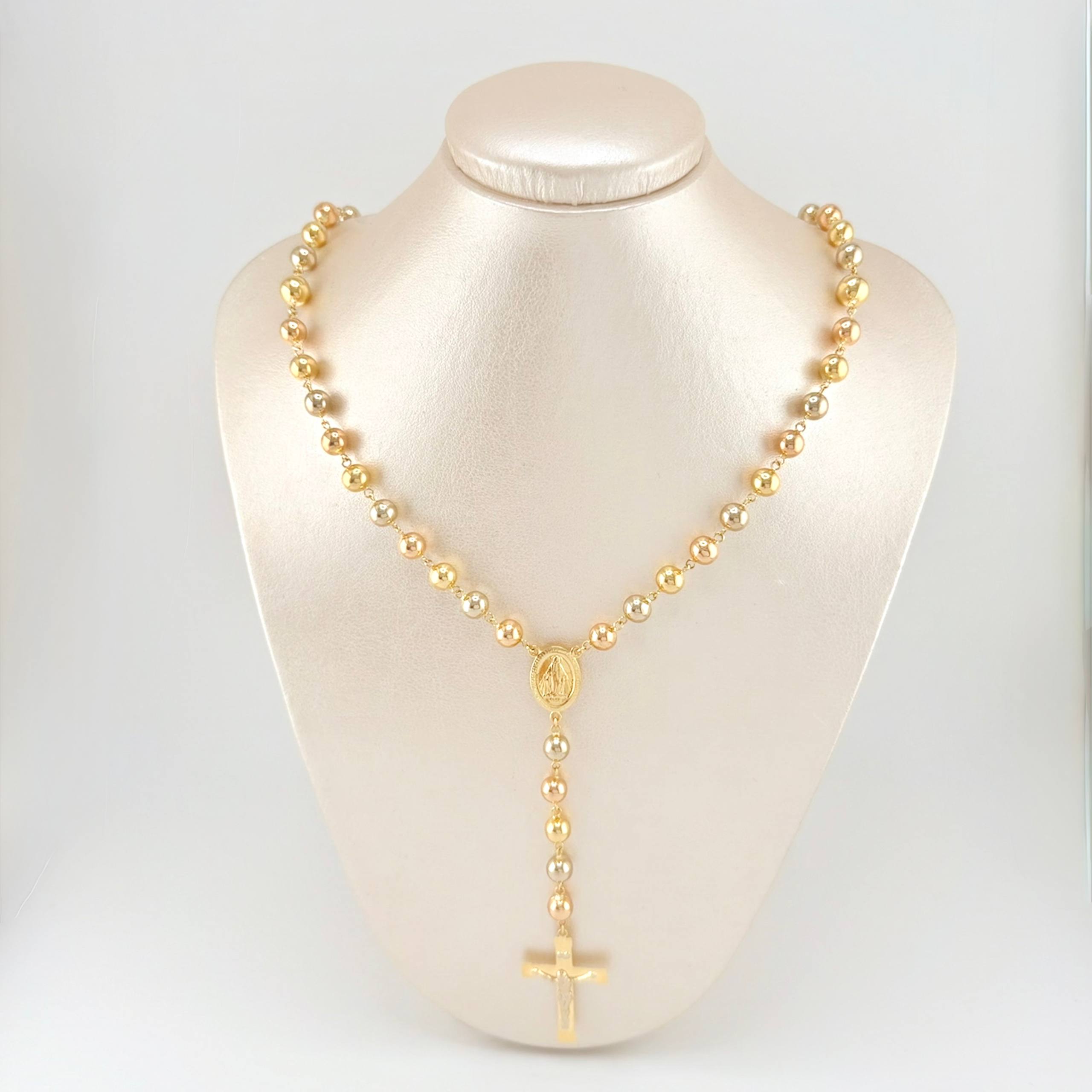 Rosario Virgen Milagrosa Cruz Cristo 30.6gr / 60cm / 7mm Tres Oros 18K