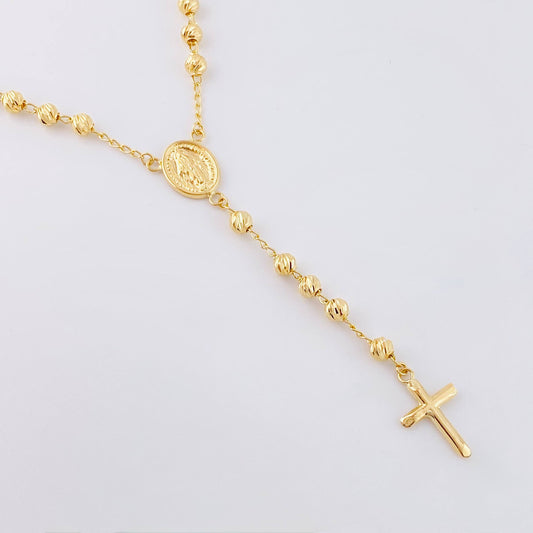 Rosario Virgen Milagrosa Cruz Lisa 10gr / 50cm / 4mm Oro Amarillo 18K ©