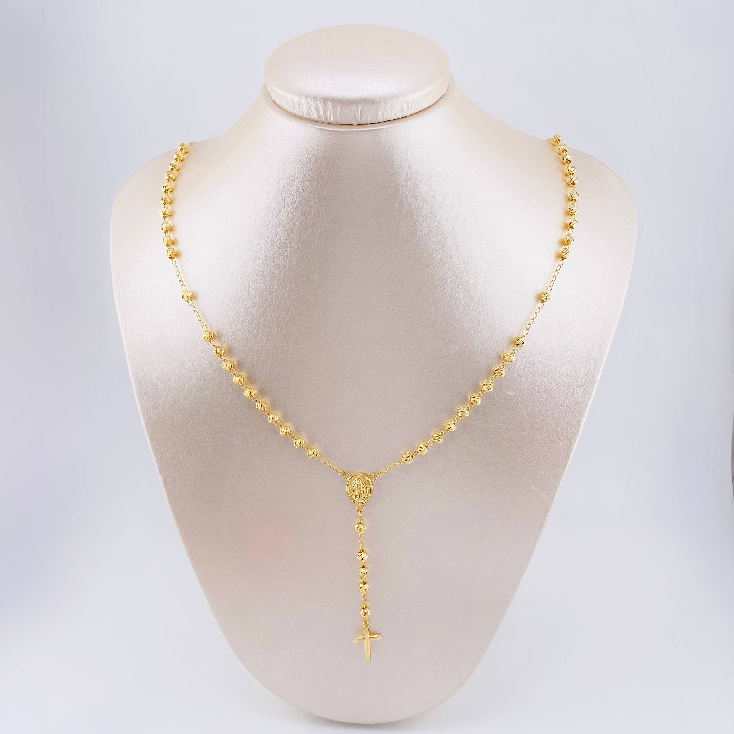 Rosario Virgen Milagrosa Cruz Lisa 10gr / 50cm / 4mm Oro Amarillo 18K