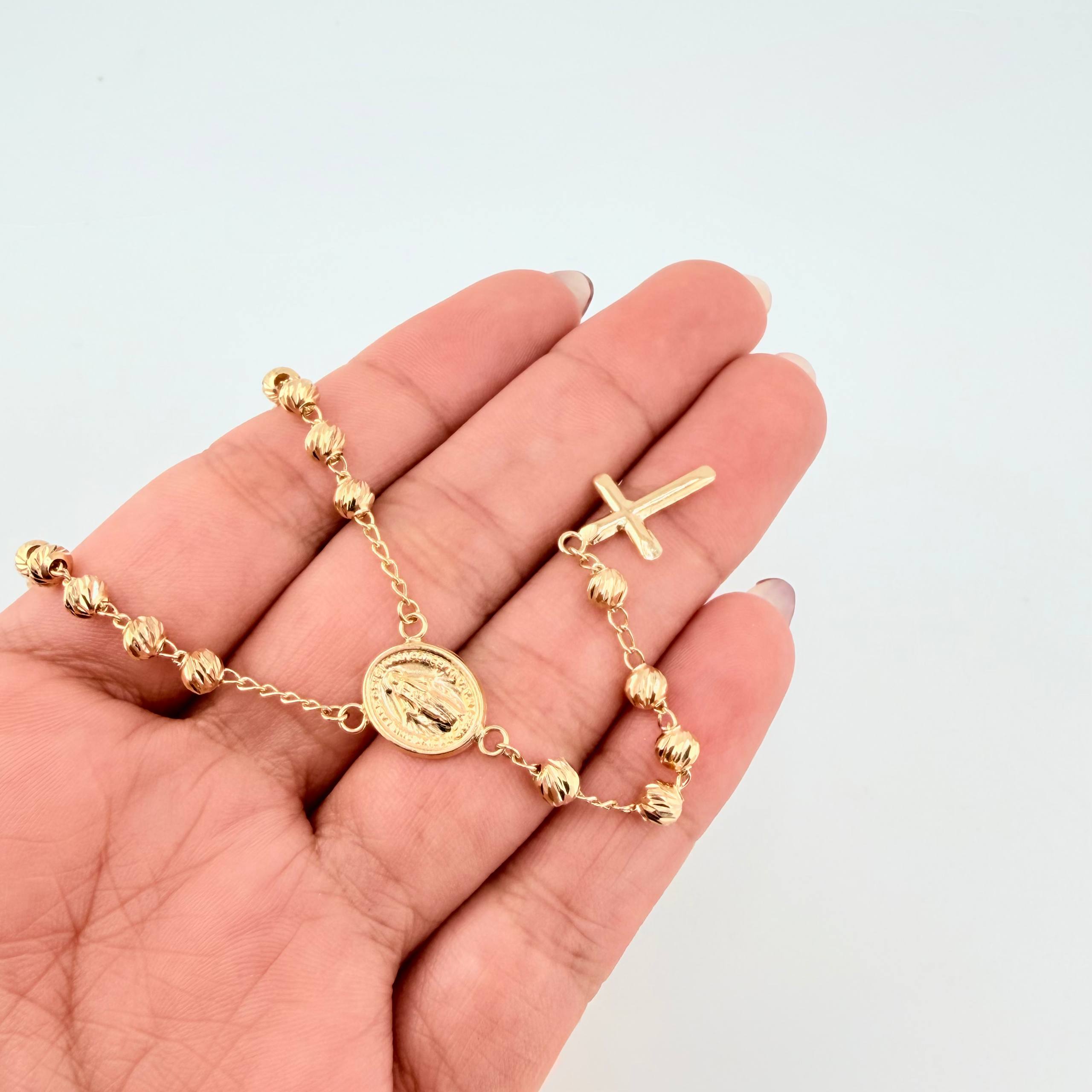 Rosario Virgen Milagrosa Cruz Lisa 10gr / 50cm / 4mm Oro Amarillo 18K