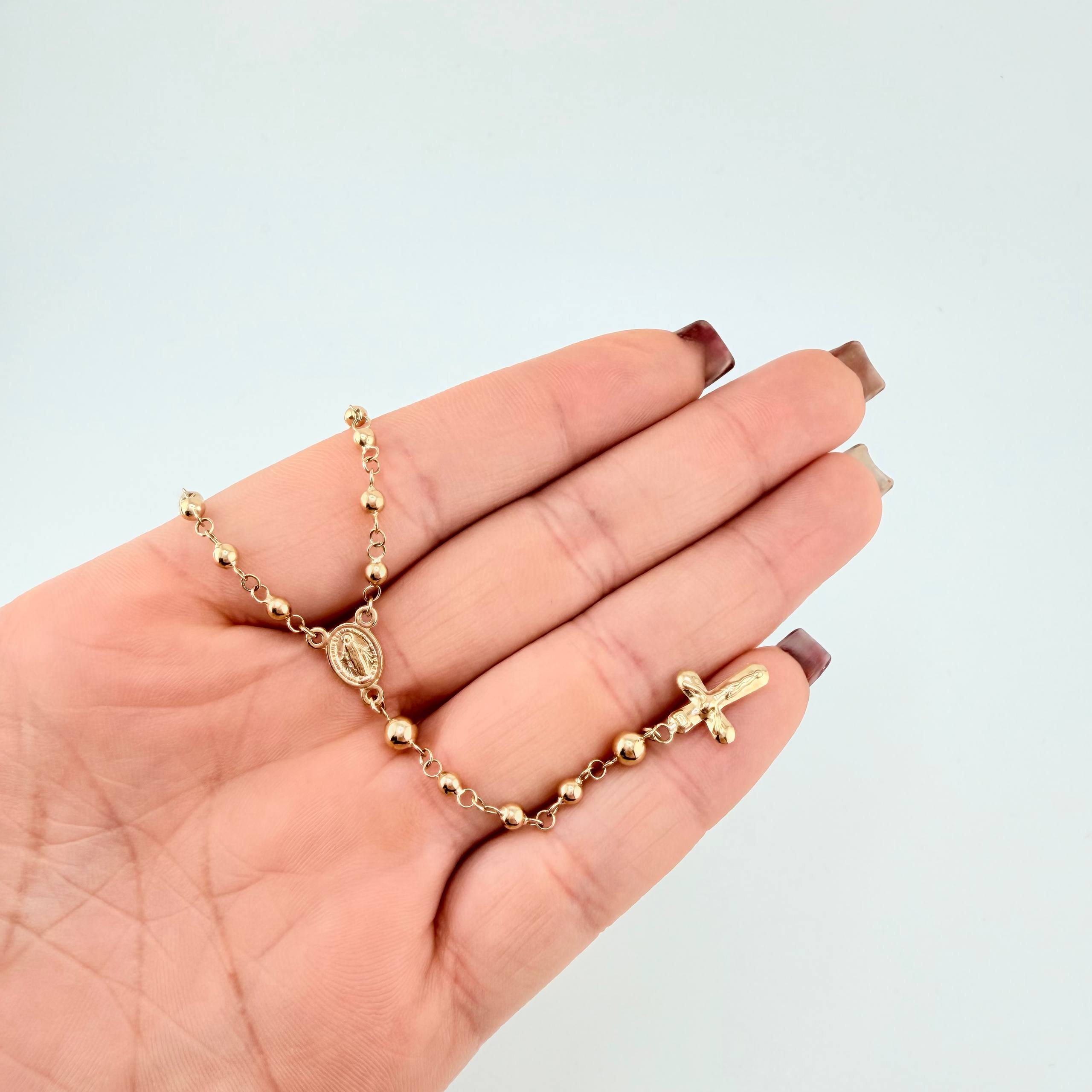 Rosario Virgen Milagrosa Cruz Cristo 6.25gr / 52.5cm / 4mm-3mmmm Oro Amarillo 18K