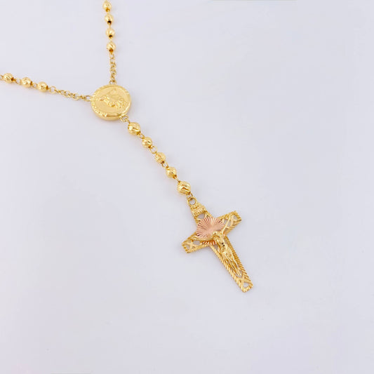 Rosario San Miguel Cruz Cristo 12.9gr / 60cm / 4mm-5mm Dos Oros Amarillo Rosa 18K ©