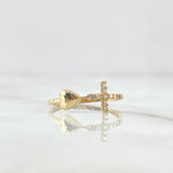 Anillo Cruz Corazón Liso 1.15gr / T7 1/4 / Circones Blancos Oro Amarillo 18K ©