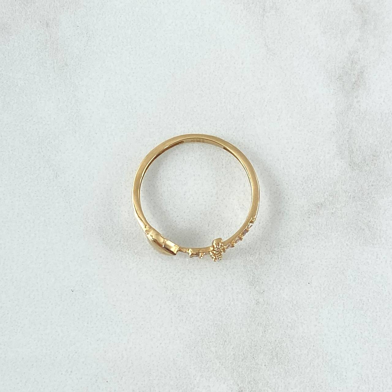 Anillo Cruz Corazón Liso 1.15gr / T7 1/4 / Circones Blancos Oro Amarillo 18K ©