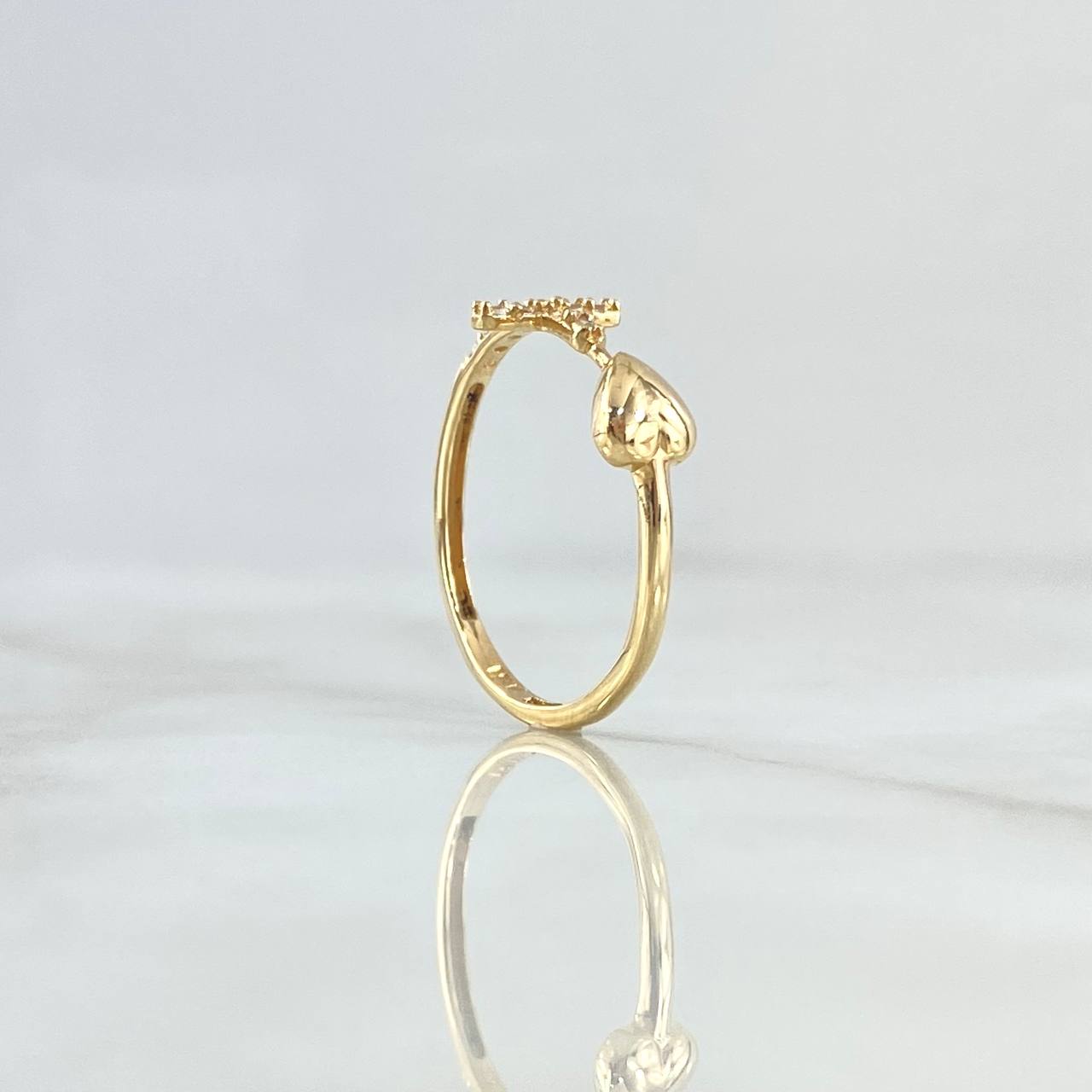 Anillo Cruz Corazón Liso 1.15gr / T7 1/4 / Circones Blancos Oro Amarillo 18K ©