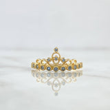 Anillo Corona Oleada 1.85gr / T7 1/2 / Circones Azul Celeste Oro Amarillo 18K ©