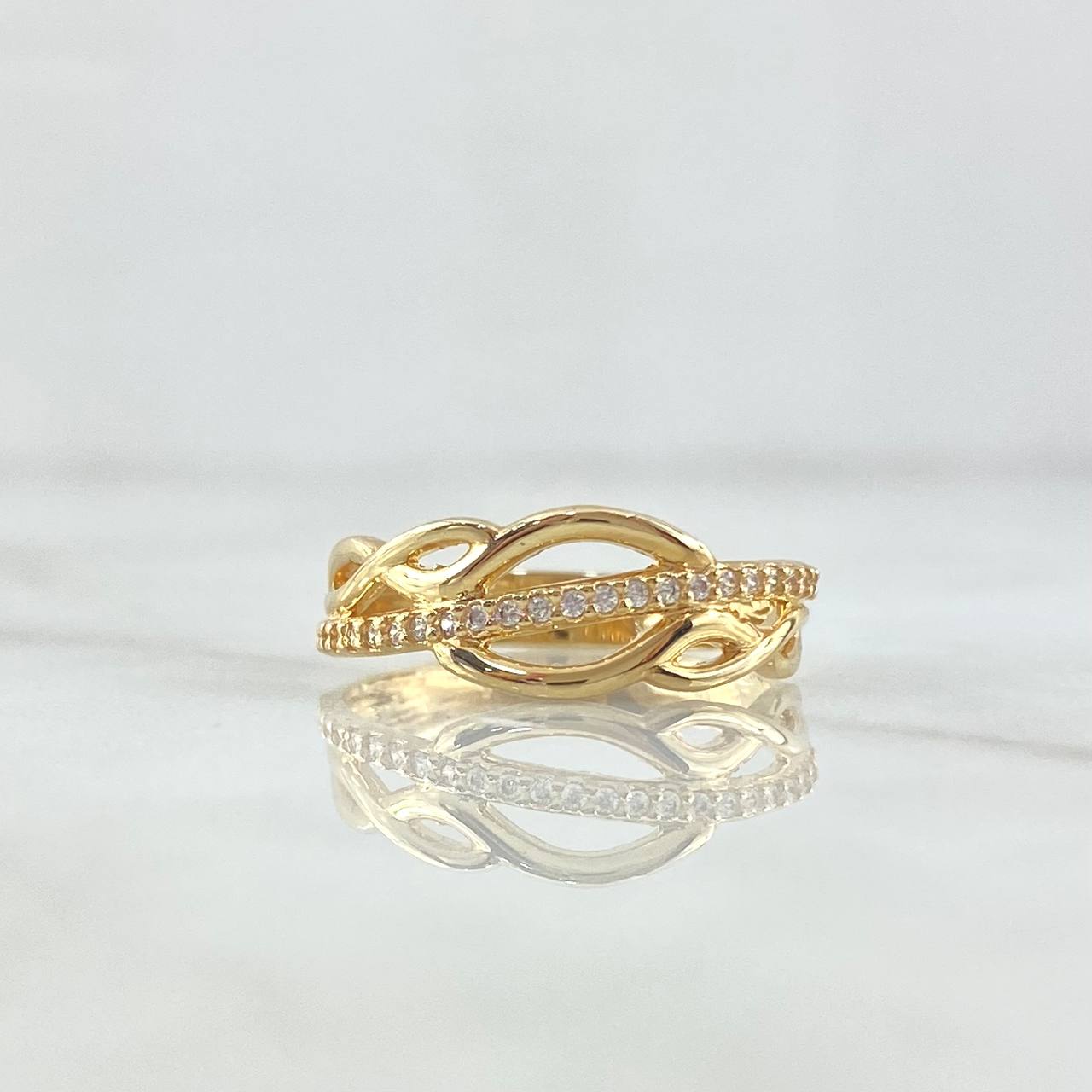 Anillo Olas Abstractas 2.25gr / T6 3/4 / Circones Blancos Oro Amarillo 18K ©