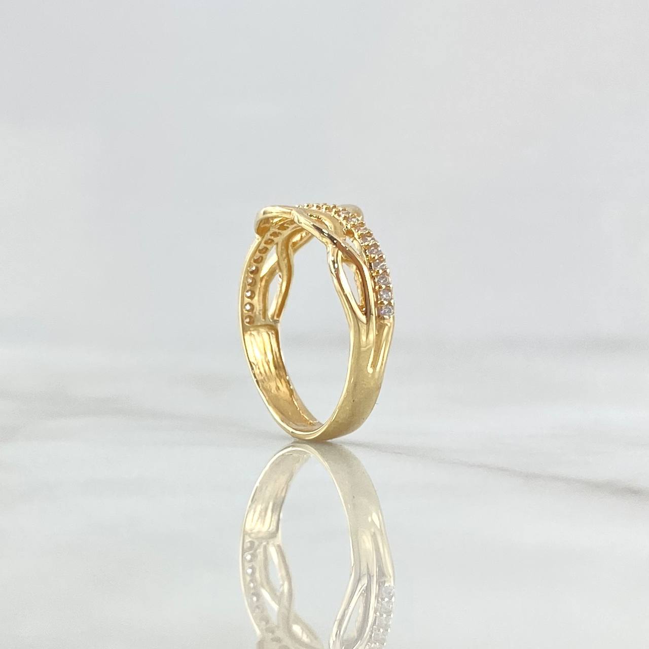 Anillo Olas Abstractas 2.25gr / T6 3/4 / Circones Blancos Oro Amarillo 18K ©