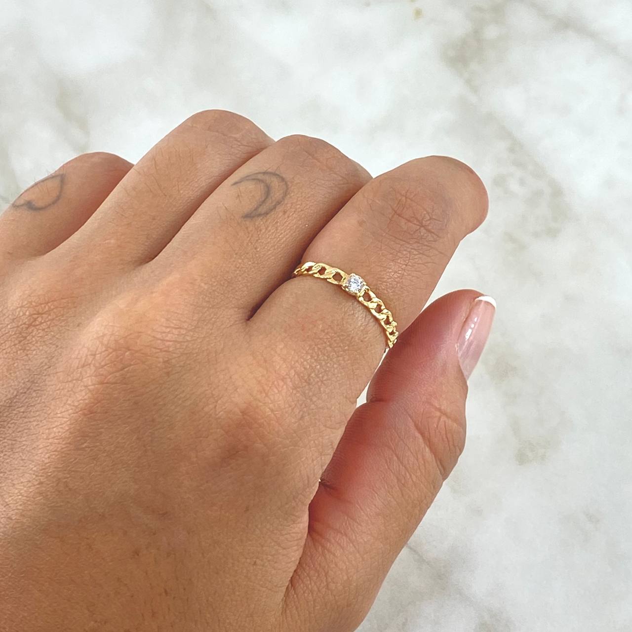 Anillo Solitario Cubano 1.2gr / T6 3/4 / Circon Blanco Oro Amarillo 18K ©