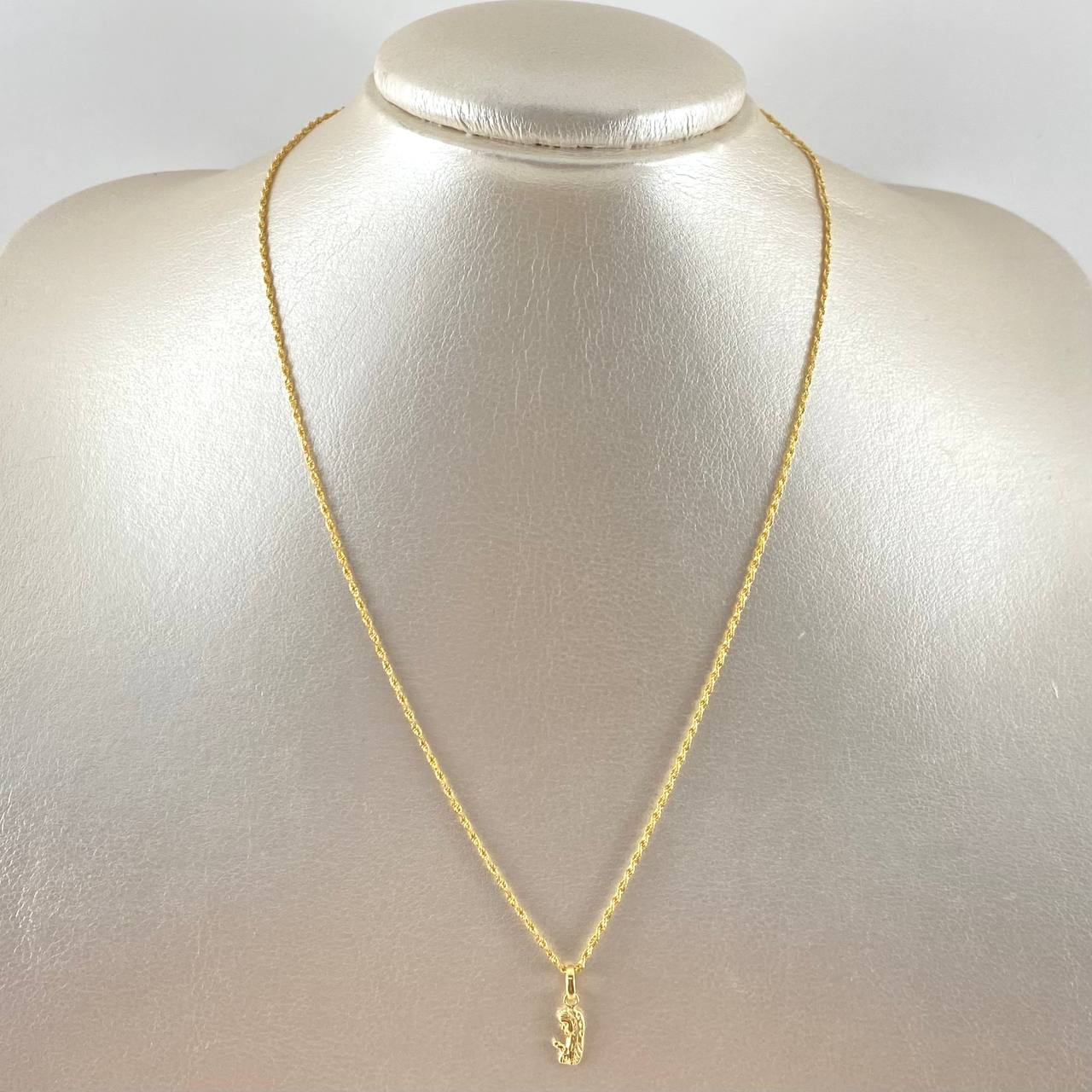 Set Cadena Lazo 0.85gr / 45cm / 1.2mm + Dije Virgen Maria 0.35gr / 1.7cm Silueta Mate Oro Amarillo 18K (Oferta)