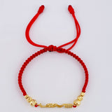 Pulsera Tejida Roja Herraje Love- Bolas 3Mm-4Mm-5Mm / 6 Und Oro Amarillo 18K (A.C)