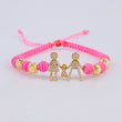Pulsera Tejida Rosada Herraje Famlilia- Bolas 6Mm / 4 Und Oro Amarillo 18K