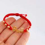 Pulsera Tejida Roja Herraje Familia- Bolas 5Mm / 6 Und Oro Amarillo 18K (A.C)