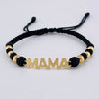 Pulsera Tejida Negra Herraje Mamá - Bolas 4Mm-5Mm / 6 Und Oro Amarillo 18K (A.C)