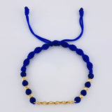 Pulsera Tejida Azul Herraje Mamá - Bolas 4Mm / 6 Und Oro Amarillo 18K (A.C)
