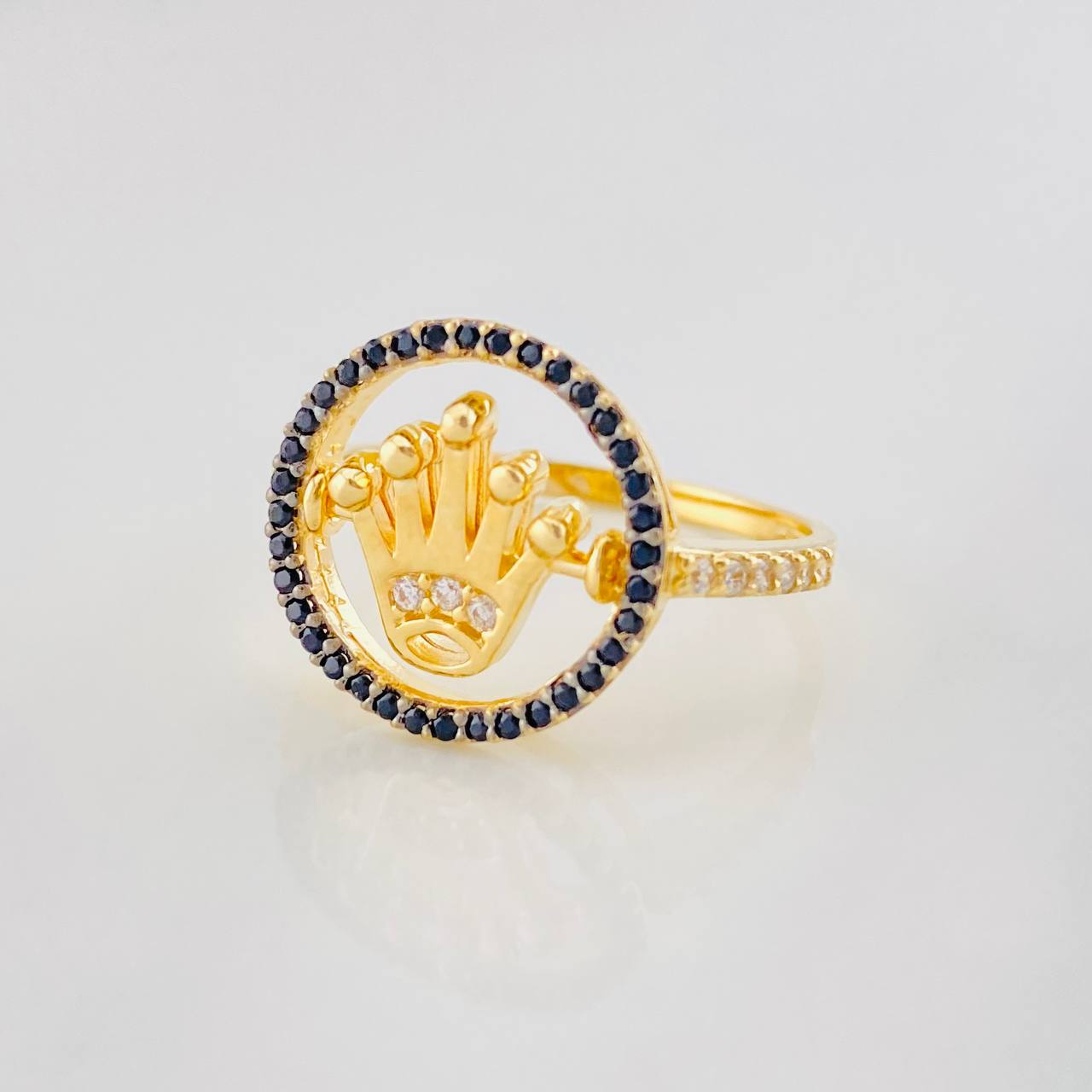 Anillo Corona 3.8g / T8 1/4 Dos Oros Negro Amarillo 18K