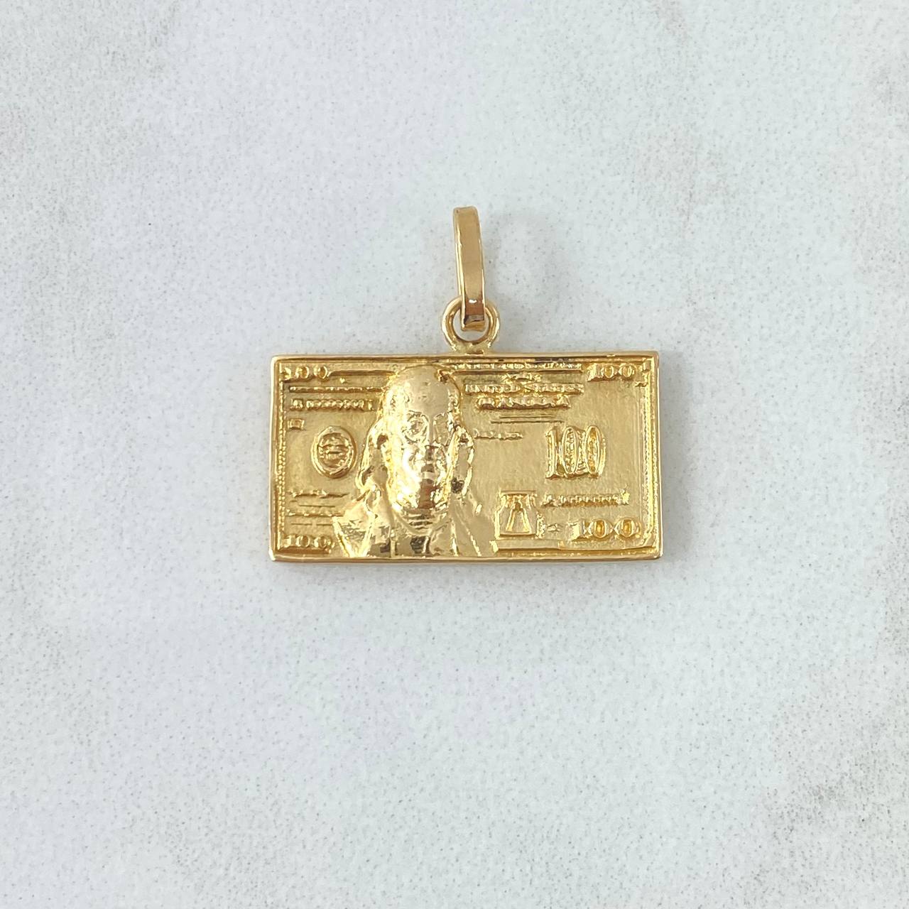 Dije 100 Dolares 3.8gr / 2.1cm-Liso Relieve Oro Amarillo 18K