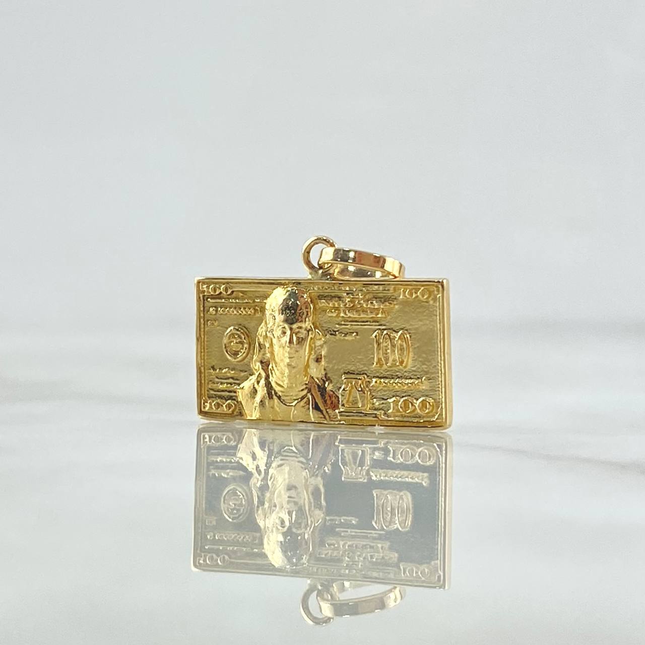 Dije 100 Dolares 4.15gr / 2.1cm-Liso Relieve Oro Amarillo 18K