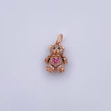 Dije Oso Articulado Mini 2.3gr / 2cm / Circones Fucsias Negros Blancos Oro Rosa 18K $