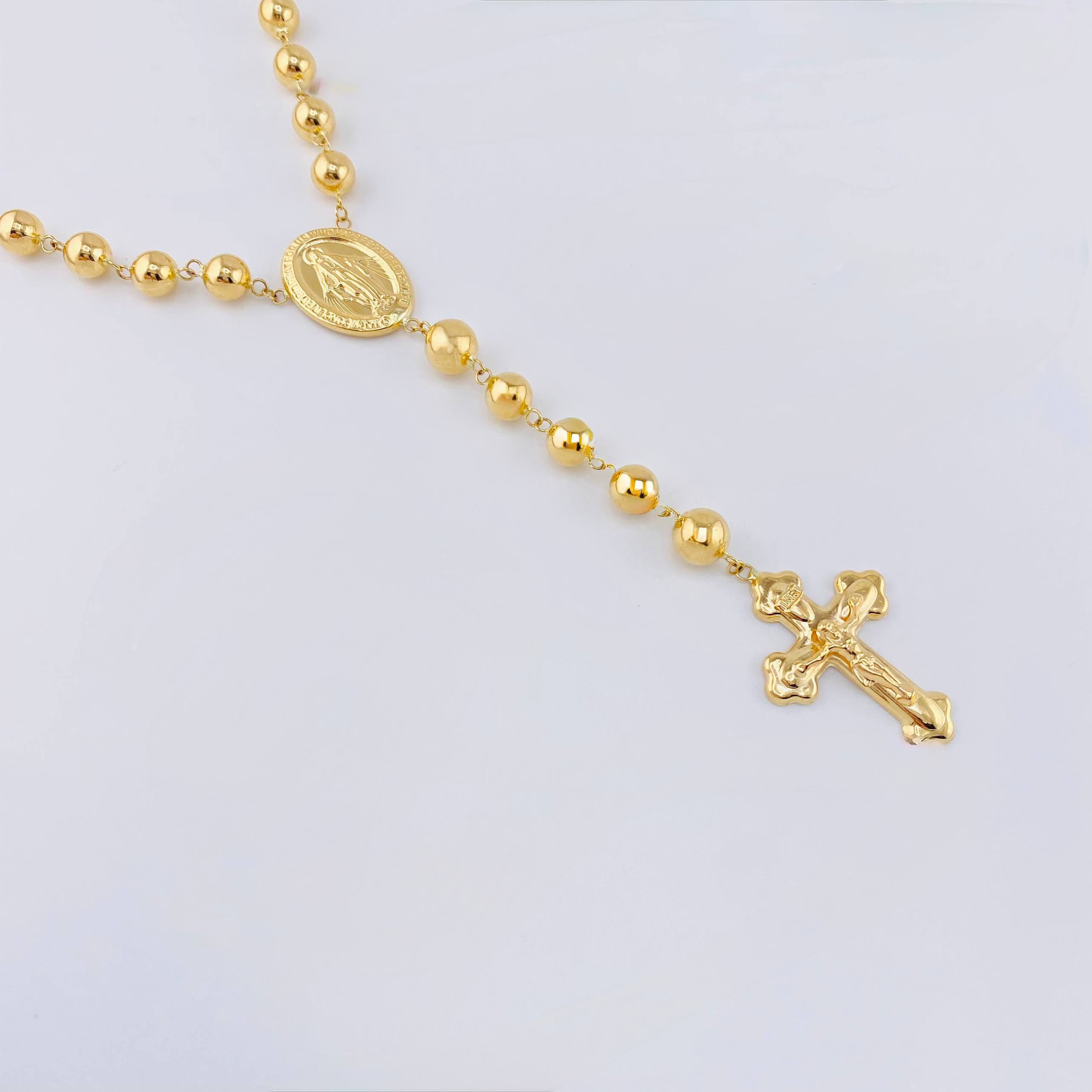 Rosario Virgen Milagrosa Cruz Cristo 21.9gr / 60.5cm / 7mm Oro Amarillo 18K