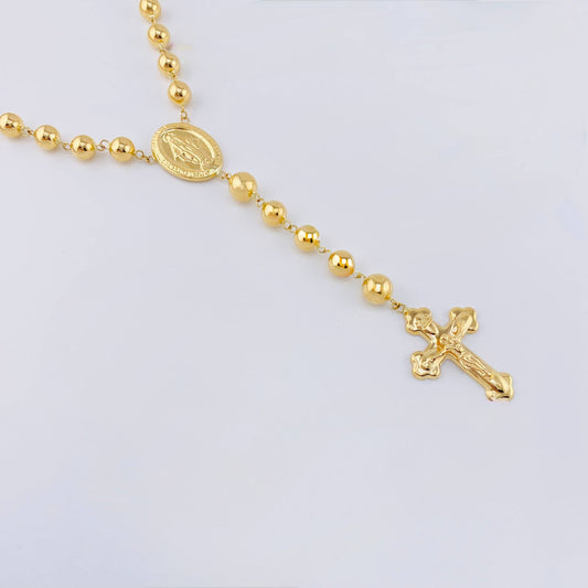 Rosario Virgen Milagrosa Cruz Cristo 21.9gr / 60.5cm / 7mm Oro Amarillo 18K