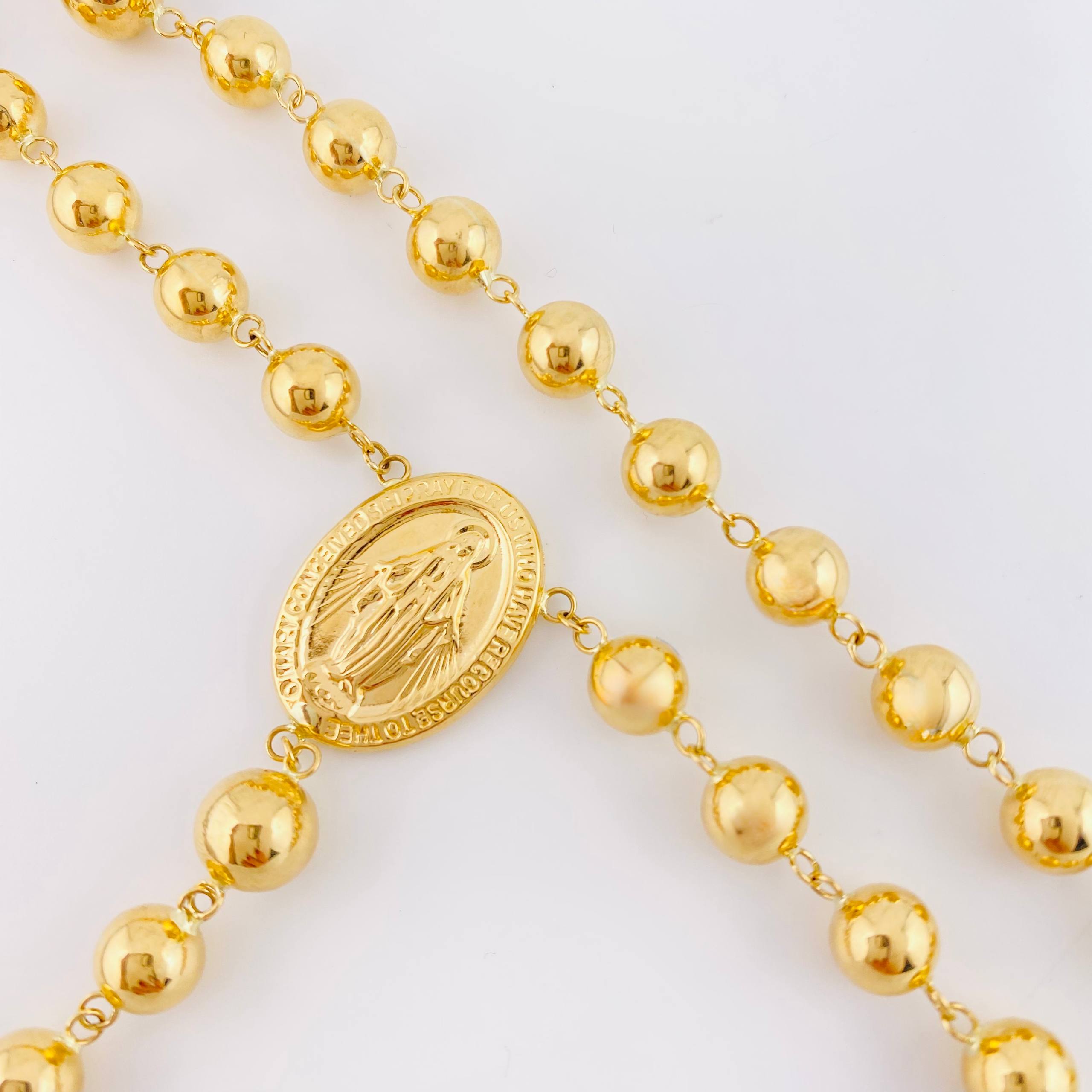 Rosario Virgen Milagrosa Cruz Cristo 21.9gr / 60.5cm / 7mm Oro Amarillo 18K