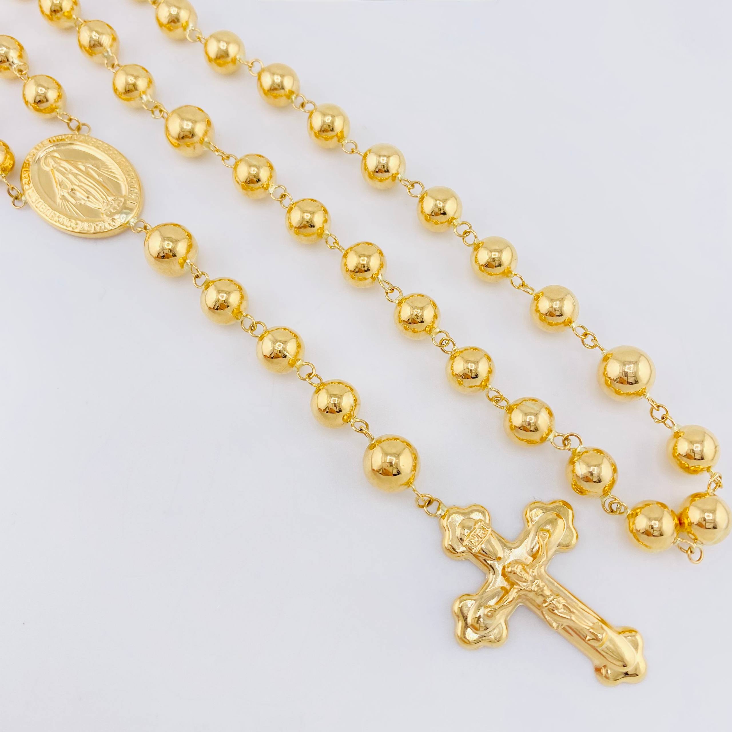 Rosario Virgen Milagrosa Cruz Cristo 21.9gr / 60.5cm / 7mm Oro Amarillo 18K
