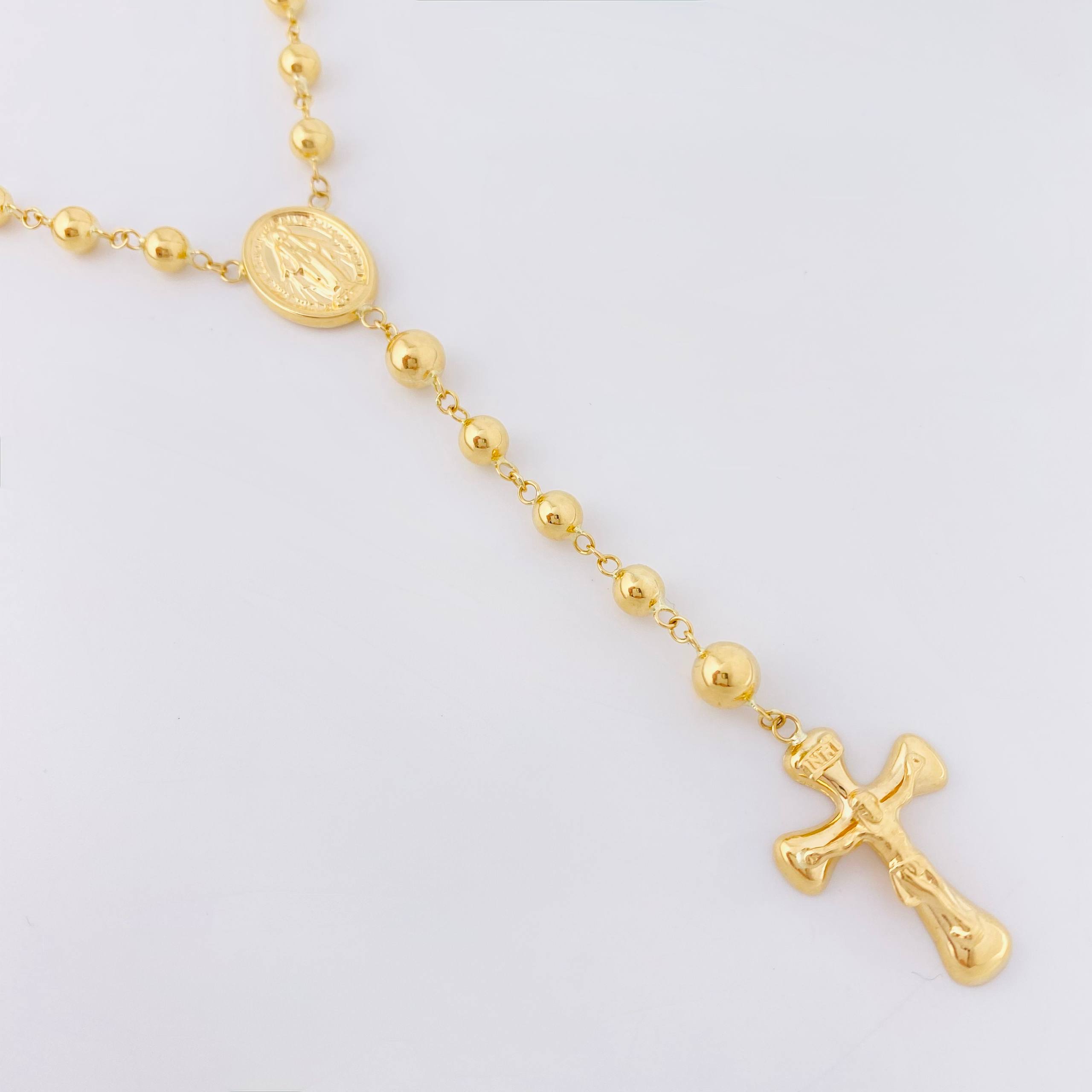 Rosario Virgen Milagrosa Cruz Cristo 13.4gr / 60cm / 5mm Oro Amarillo 18K
