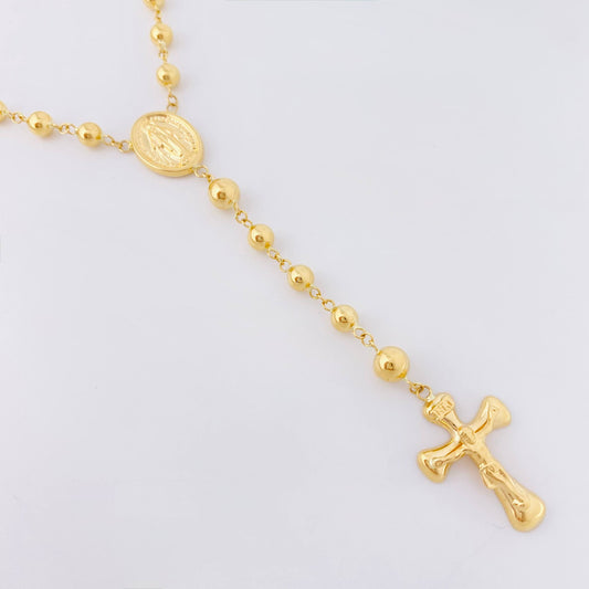 Rosario Virgen Milagrosa Cruz Cristo 13.4gr / 60cm / 5mm Oro Amarillo 18K