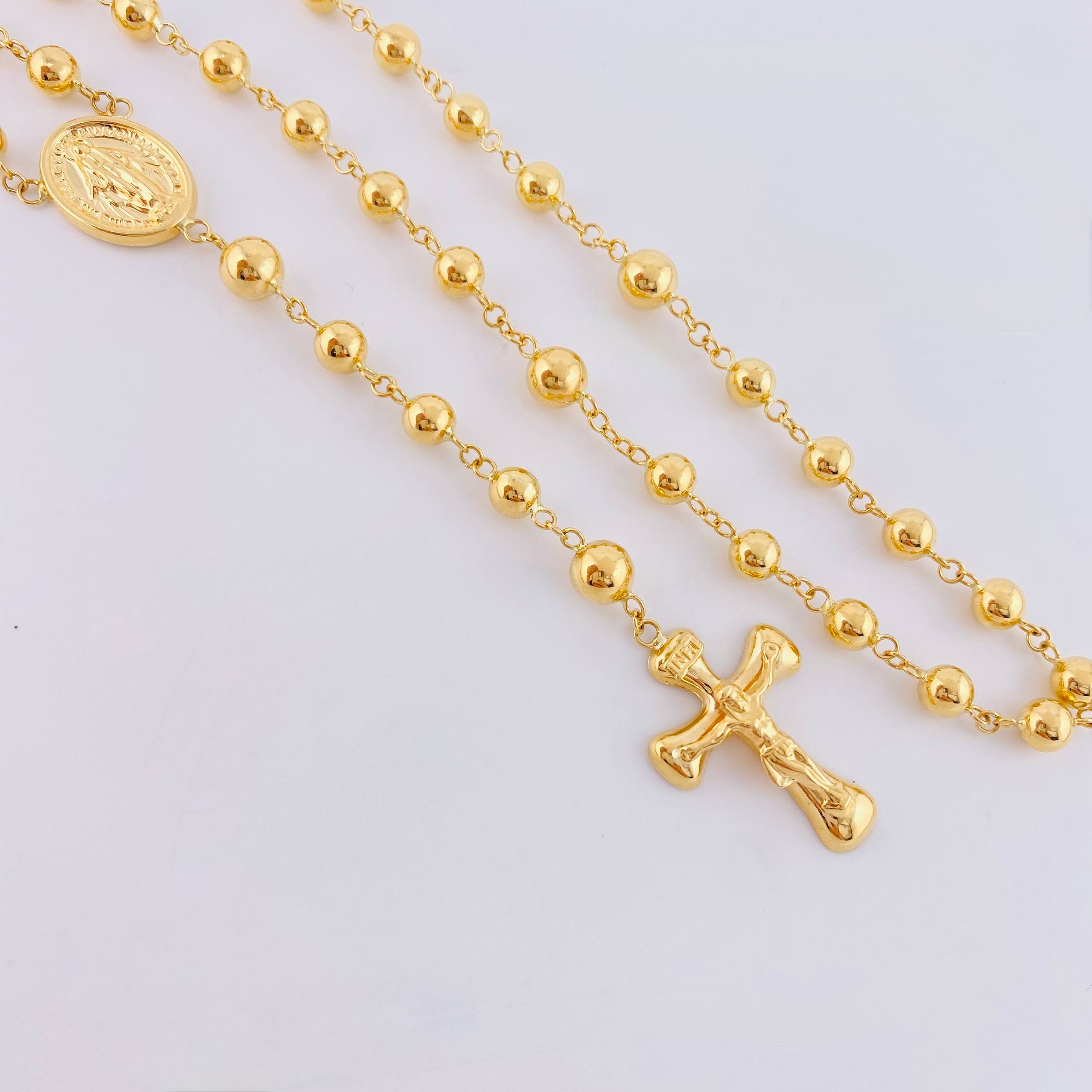 Rosario Virgen Milagrosa Cruz Cristo 13.4gr / 60cm / 5mm Oro Amarillo 18K