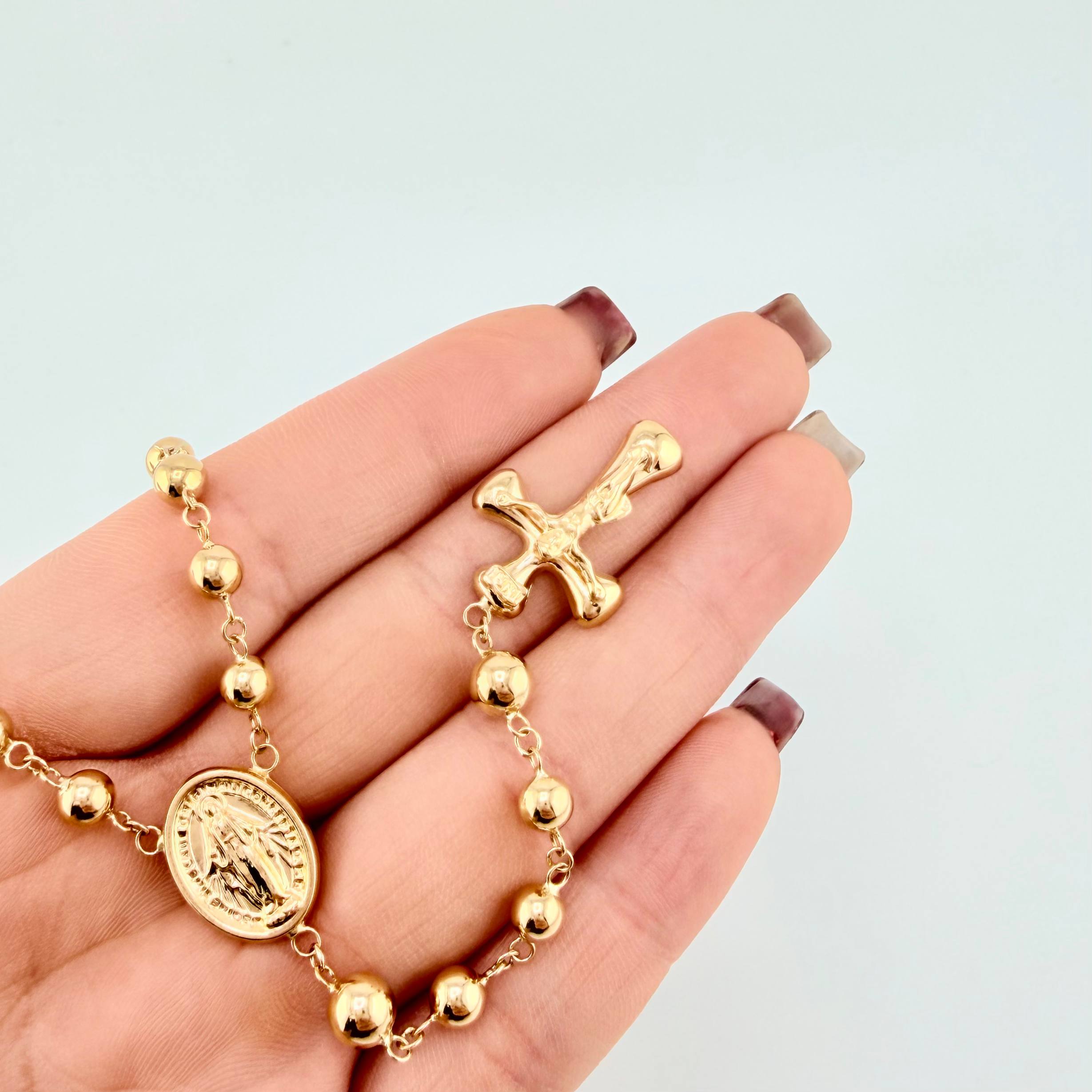 Rosario Virgen Milagrosa Cruz Cristo 13.4gr / 60cm / 5mm Oro Amarillo 18K