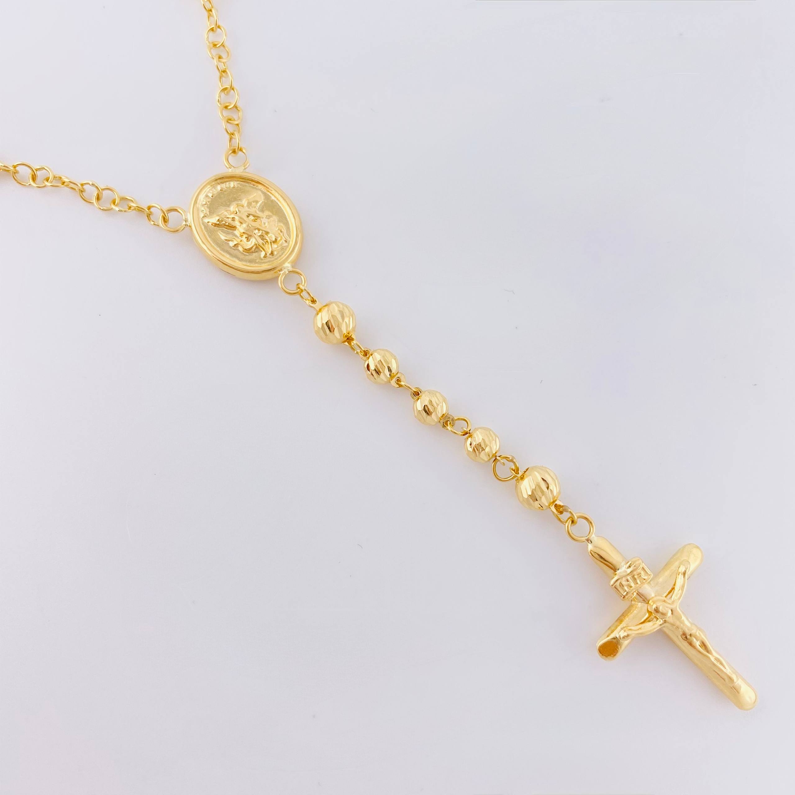 Rosario San Miguel Cruz Cristo 10.9gr / 60cm / 5mm-4mmmm Oro Amarillo 18K