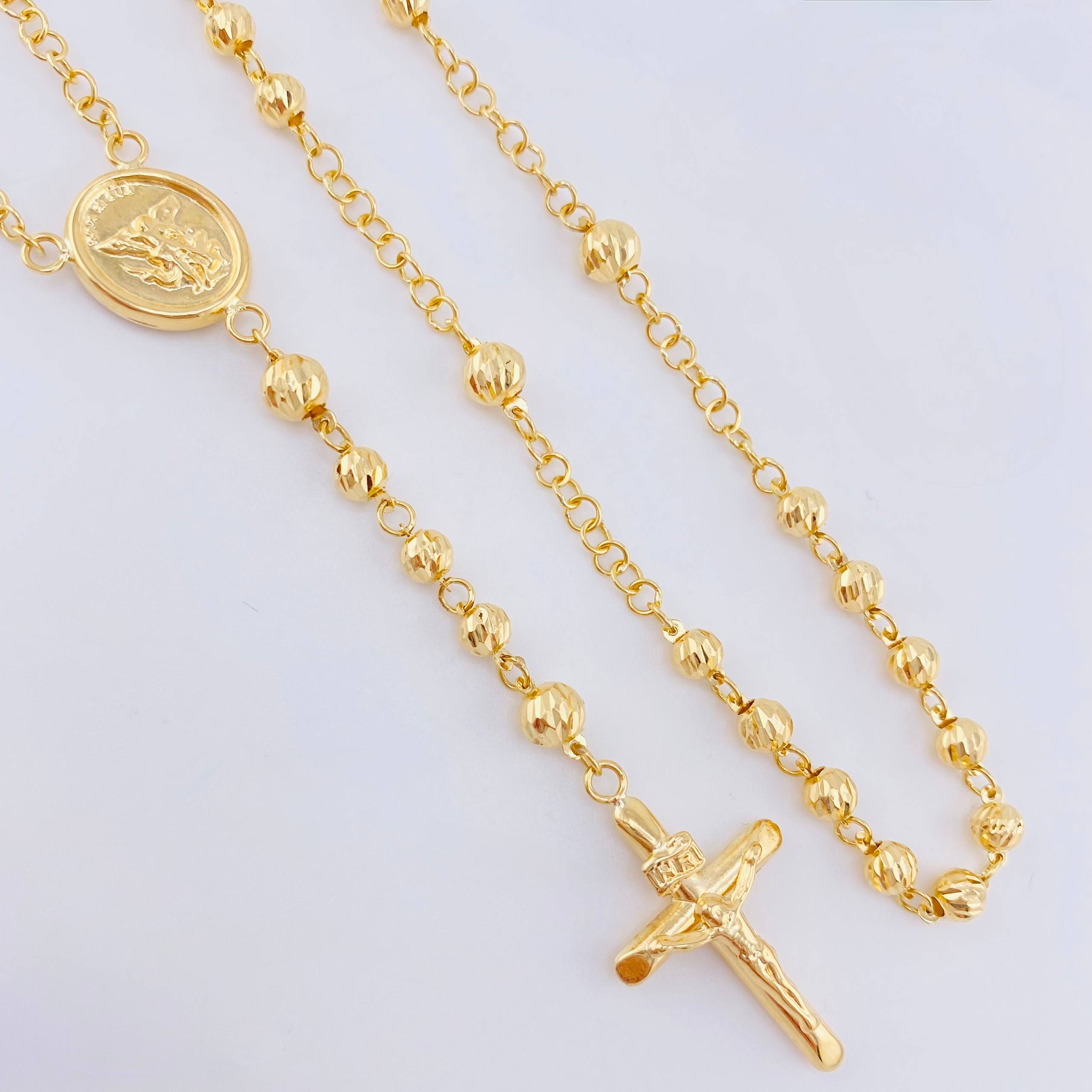 Rosario San Miguel Cruz Cristo 10.75gr / 60cm / 5mm-4mmmm Oro Amarillo 18K