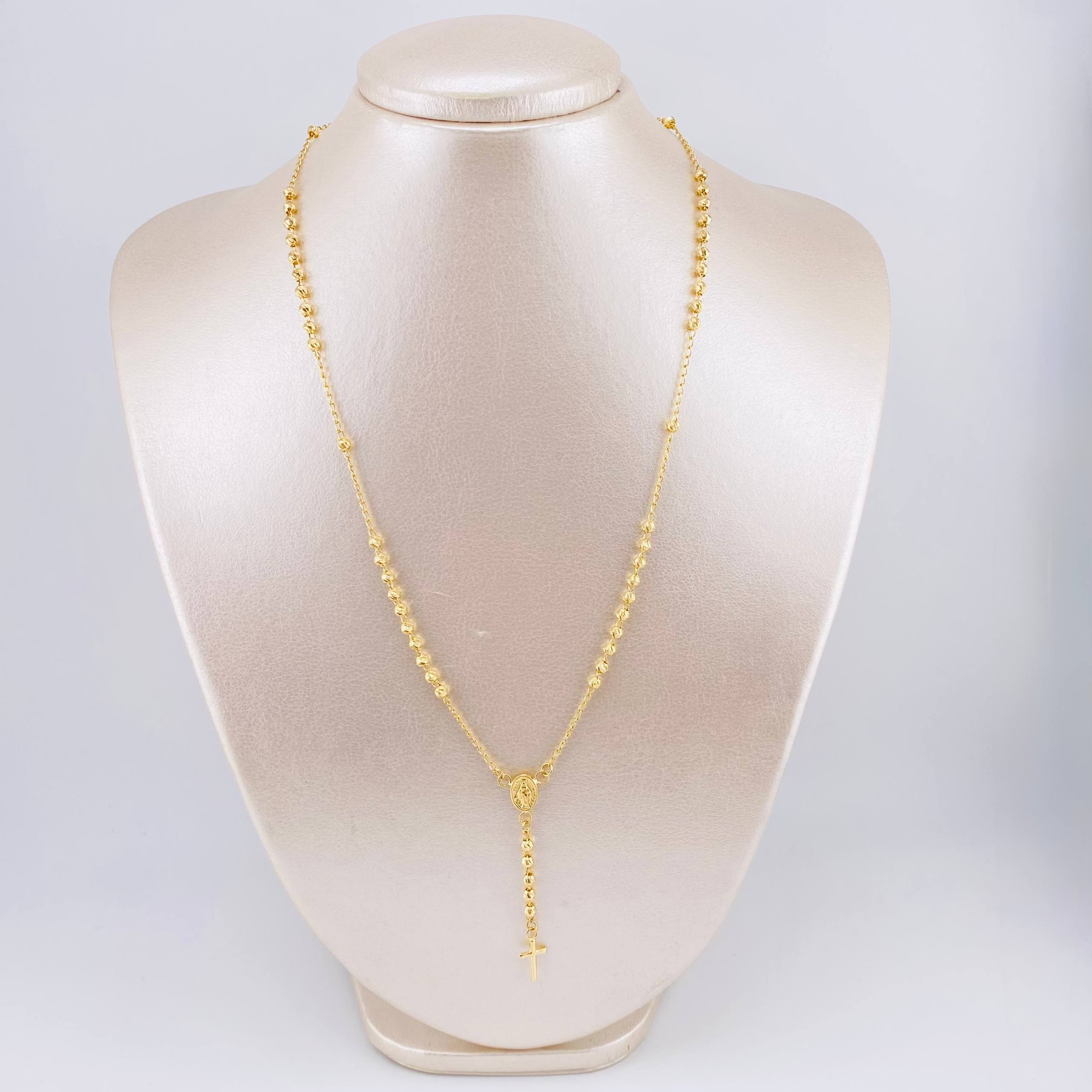 Rosario San Miguel Cruz Cristo 10.75gr / 60cm / 5mm-4mmmm Oro Amarillo 18K
