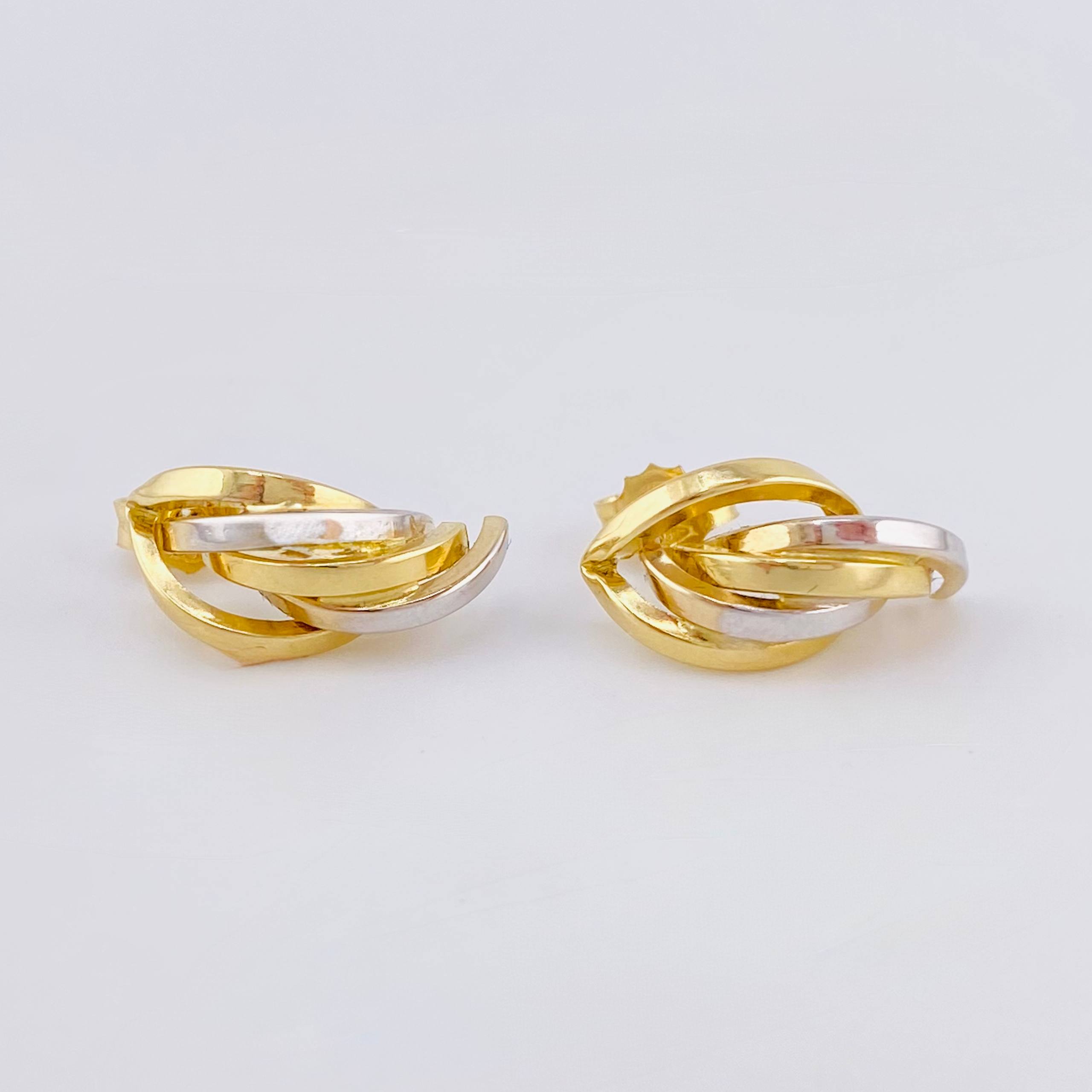 Candongas Alas Curvilineas 1.9gr / 1.5cm / Dos Oros Amarillo Blanco 18K