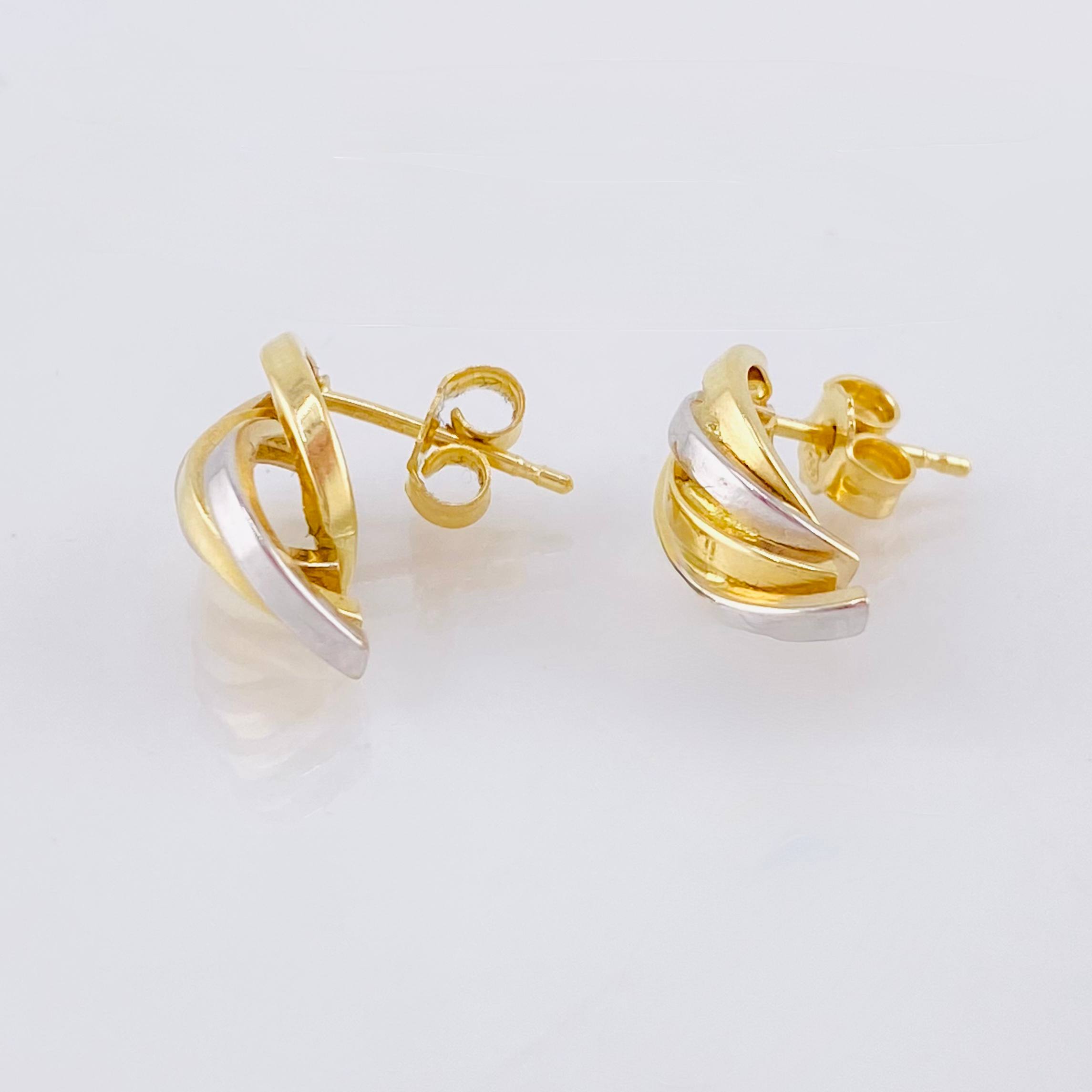 Candongas Alas Curvilineas 1.9gr / 1.5cm / Dos Oros Amarillo Blanco 18K