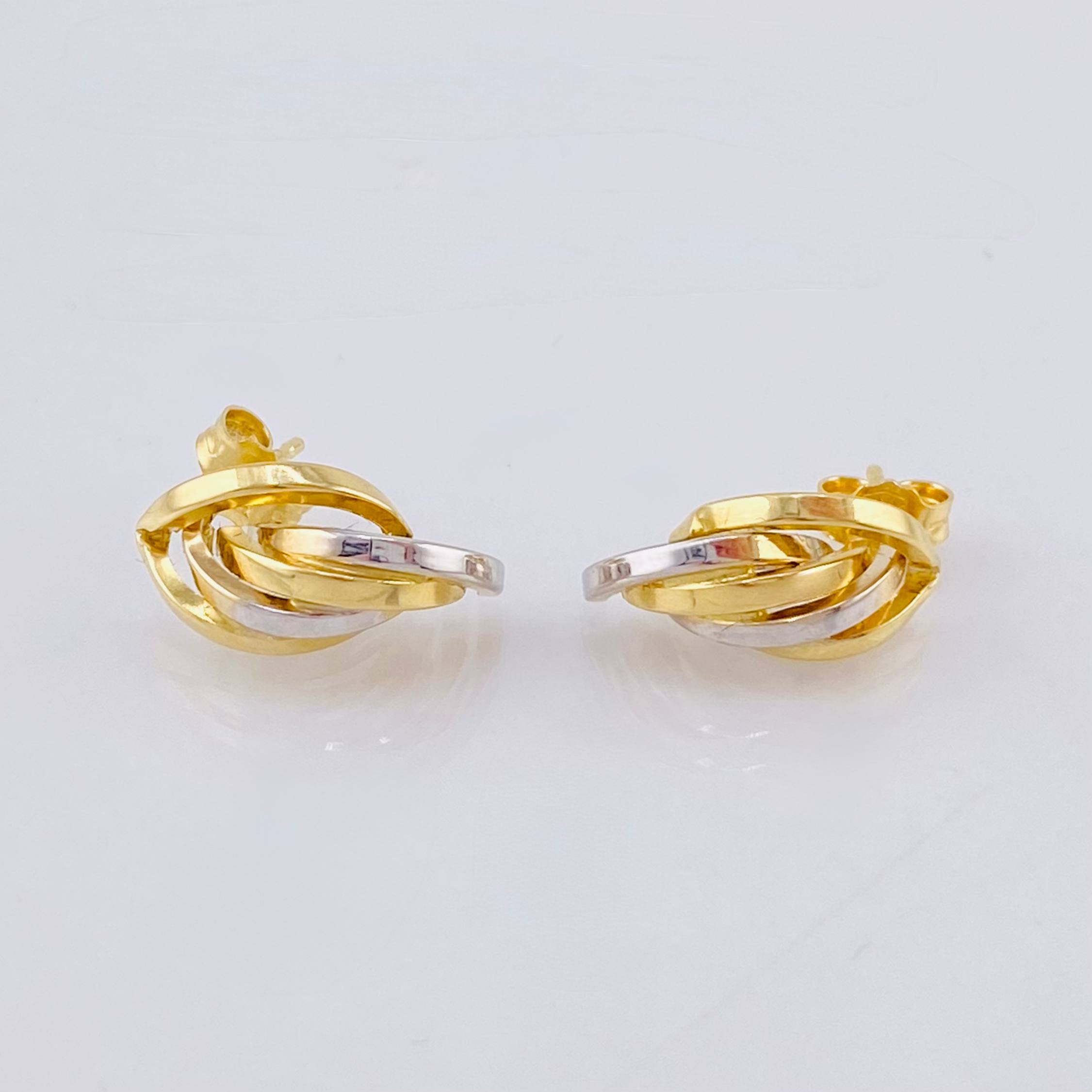 Candongas Alas Curvilineas 1.9gr / 1.5cm / Dos Oros Amarillo Blanco 18K