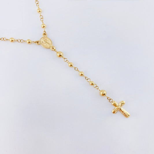 Rosario Virgen Milagrosa Cruz Cristo 6.5gr / 60cm / 4mm-3mmmm Oro Amarillo 18K *