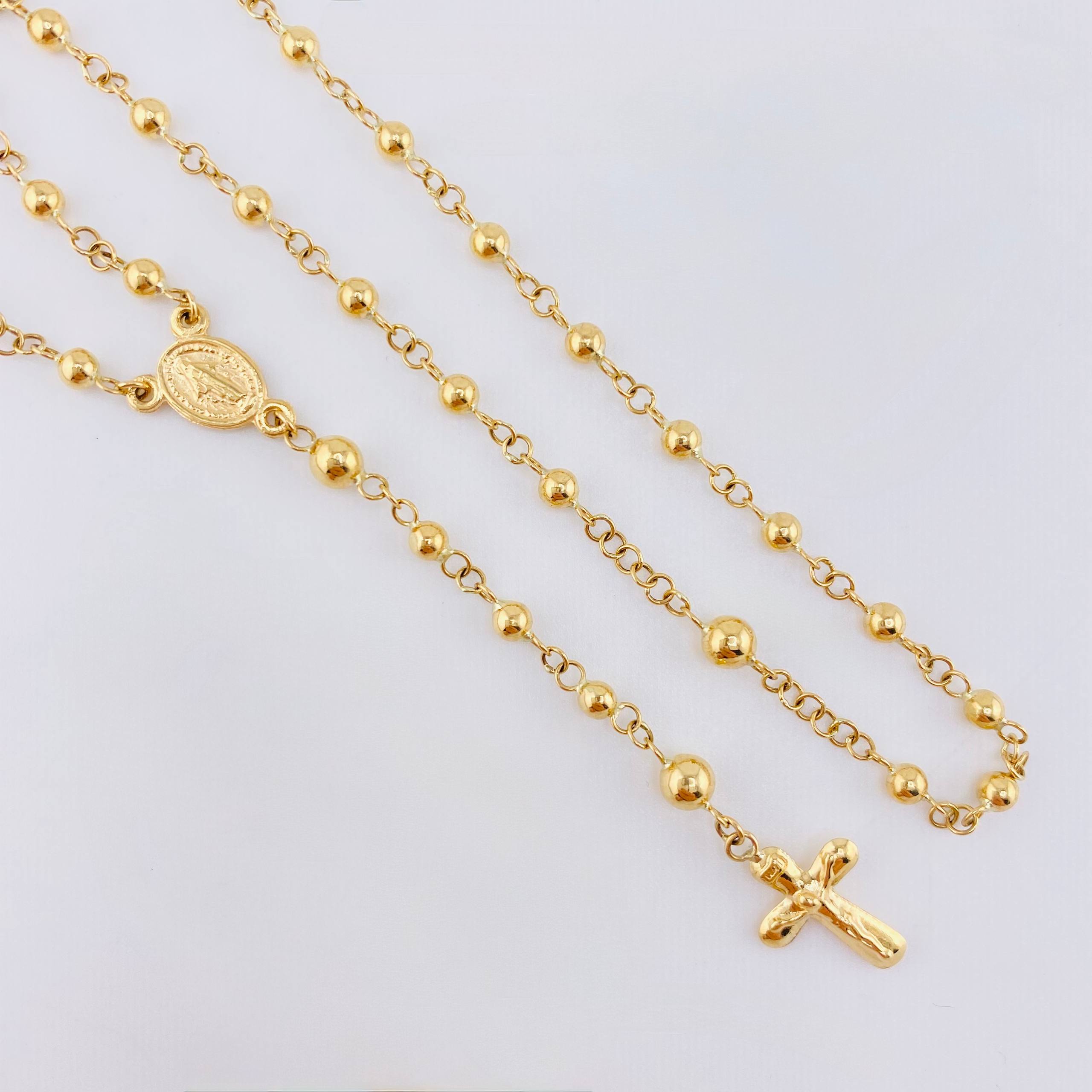 Rosario Virgen Milagrosa Cruz Cristo 6.5gr / 60cm / 4mm-3mmmm Oro Amarillo 18K *
