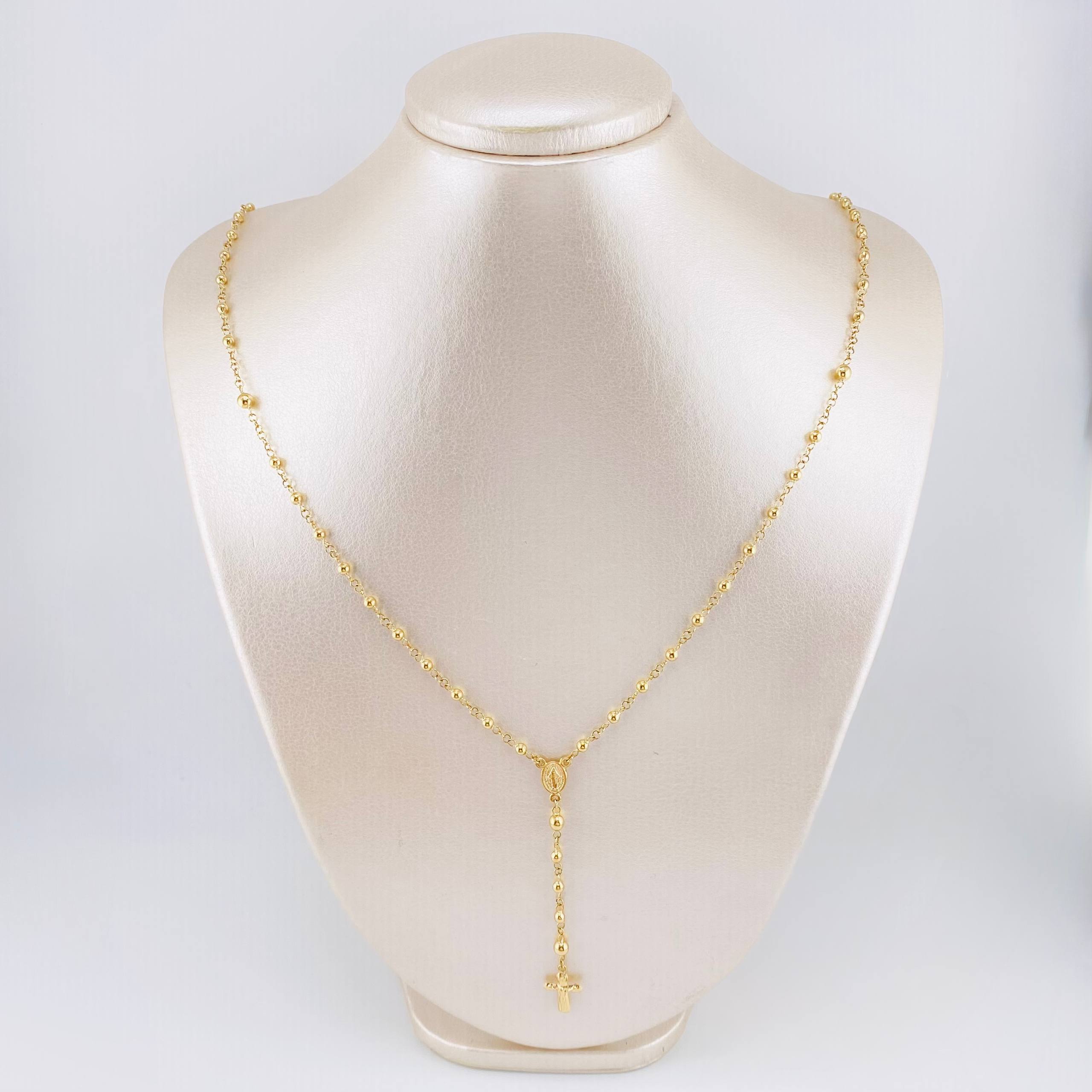 Rosario Virgen Milagrosa Cruz Cristo 5.85gr / 50cm / 3mm-4mm Oro Amarillo 18K ©