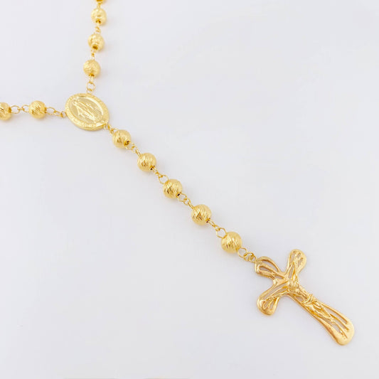 Rosario Virgen Milagrosa Crúz Cristo Bardera 29.7gr / 75cm / 7mm-8mm Oro Amarillo 18K