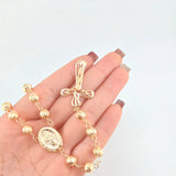 Rosario Virgen Milagrosa Crúz Cristo Bardera 29.7gr / 75cm / 7mm-8mm Oro Amarillo 18K