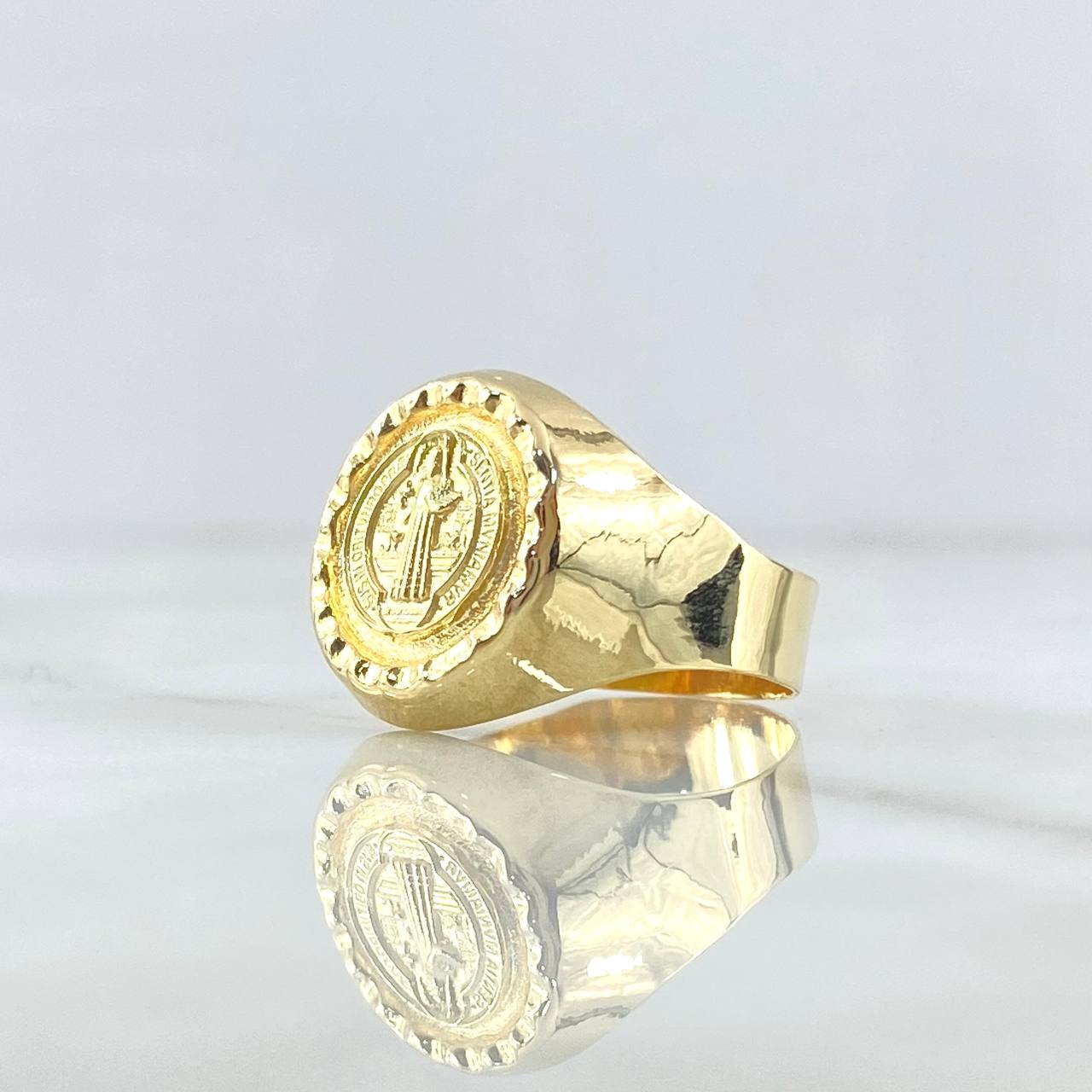 Anillo Sello San Benito 3.75gr / T9 / Borde Texturizado Oro Amarillo 18K