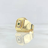 Anillo Sello Cuadro Floreado 3.9gr / T8 1/4 / Circones Blancos-Verdes Oro Amarillo 18K