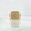 Anillo Sello Dólar 16.85gr / T12 / Cuadro Texturizado-Circones Blancos Oro Amarillo 18K