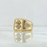 Anillo Sello Dólar 16.85gr / T12 / Cuadro Texturizado-Circones Blancos Oro Amarillo 18K
