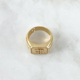 Anillo Sello Dólar 16.85gr / T12 / Cuadro Texturizado-Circones Blancos Oro Amarillo 18K