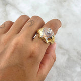 Anillo Bolsa Dinero 10.4gr / T12 / Circones Blancos Tres Oros 18K