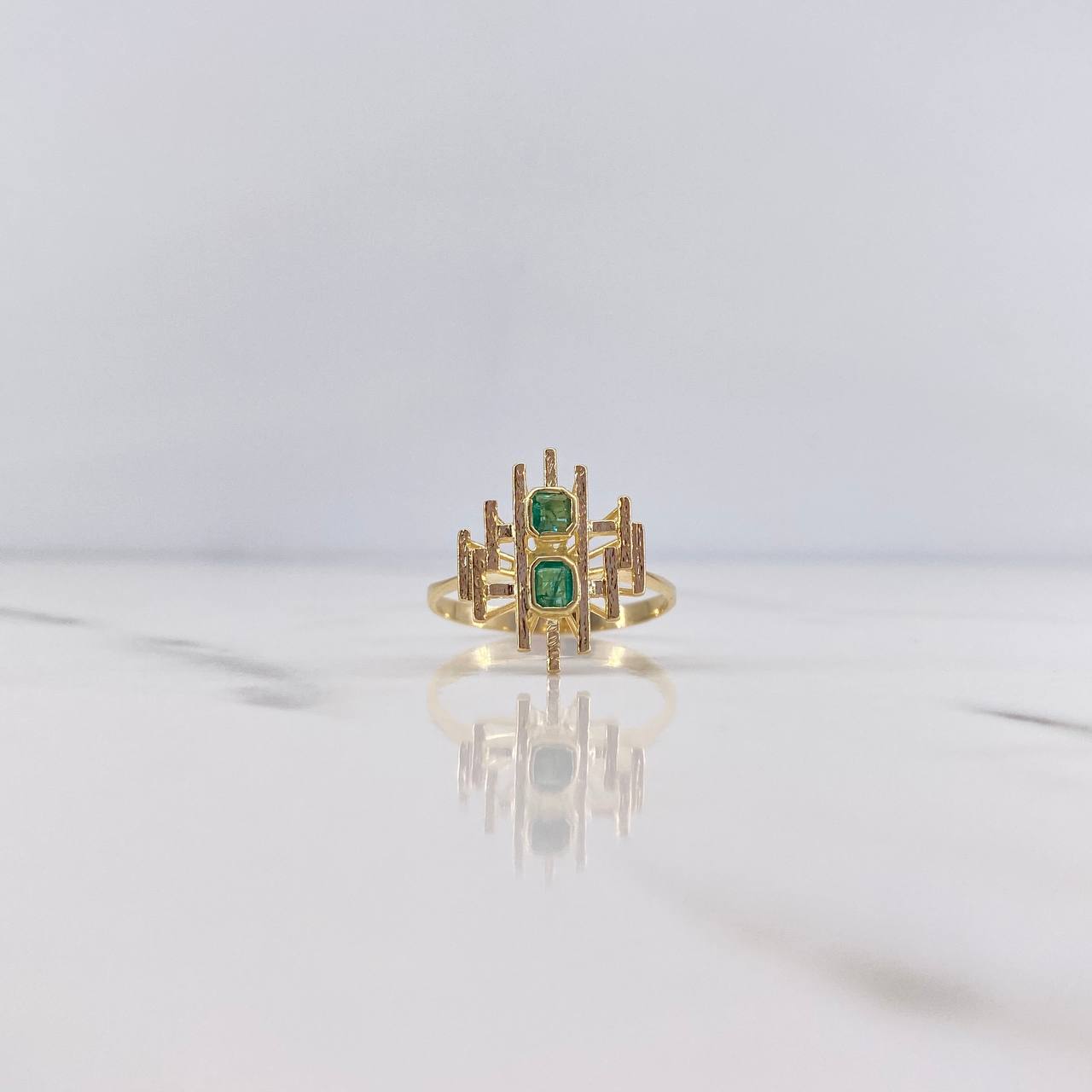 Anillo Lineas Verticales 3.25gr / T7 1/2 / Circones Verdes Oro Amarillo 18K &